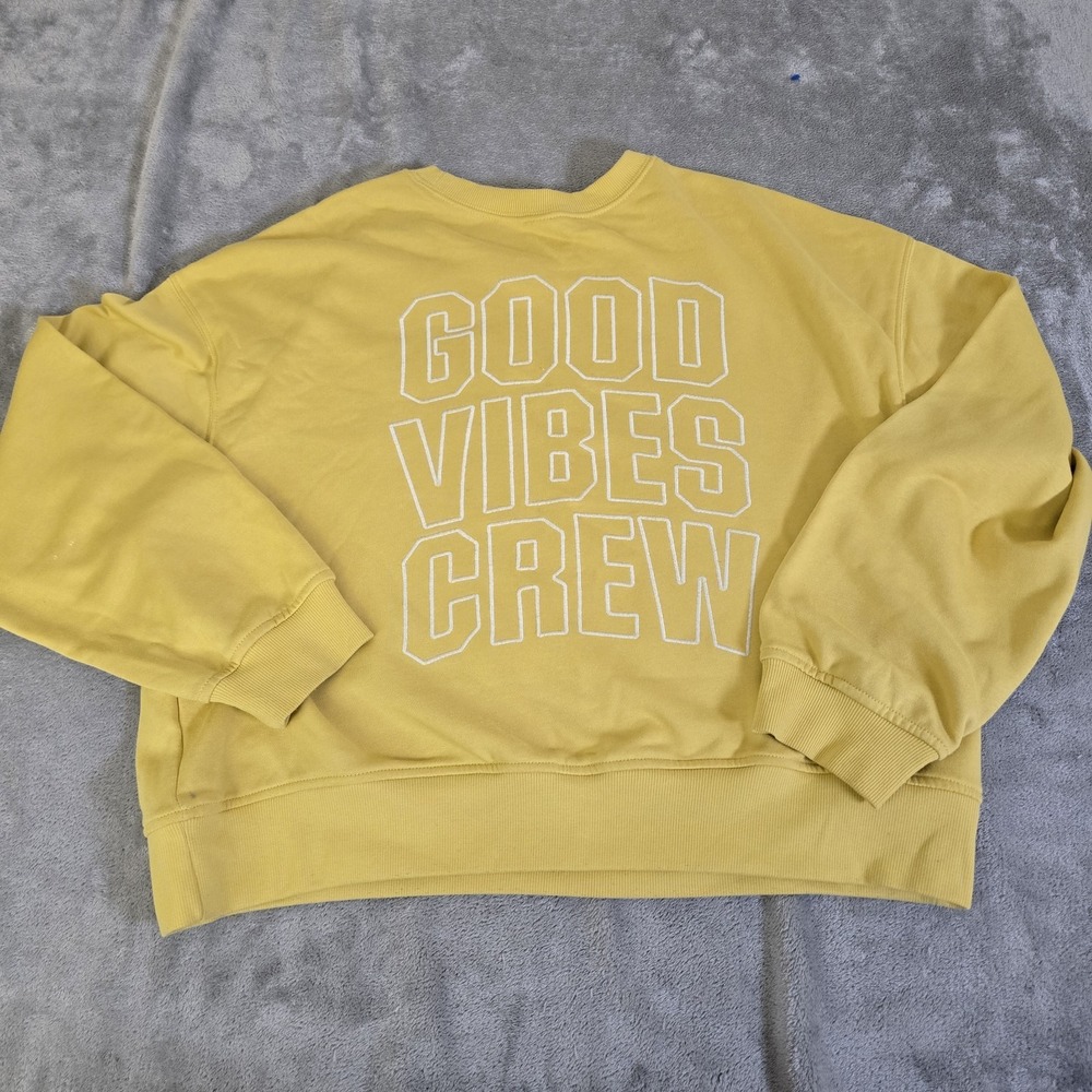 Old Navy Sweatshirt Womens L Yellow Cropped Good Vibes Crew Casual Normcore